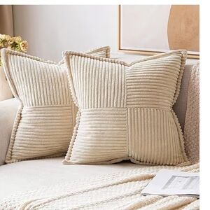 Neutral Cream Corded Square Throw Pillow - Covers Set Of 2 Size 12 X 12